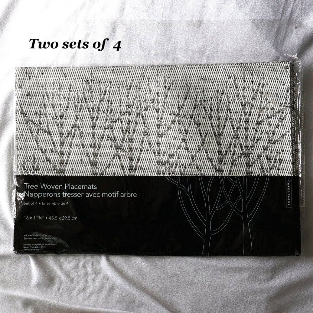 Silver Woven Tree Placemats - Wipe Clean PVC - Two sets of 4
